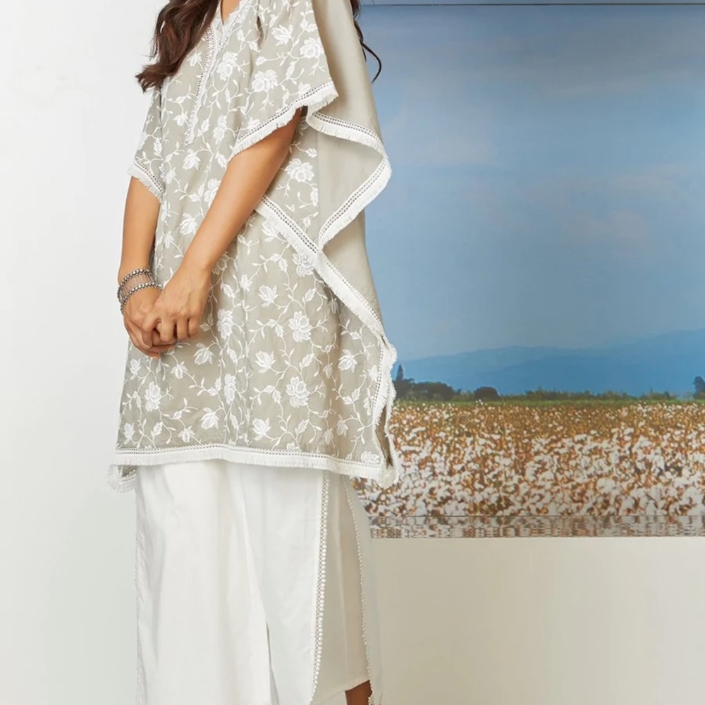 Mulmul 2 pcs gray kurta with flap white pant Indian Pakistani Bangladeshi